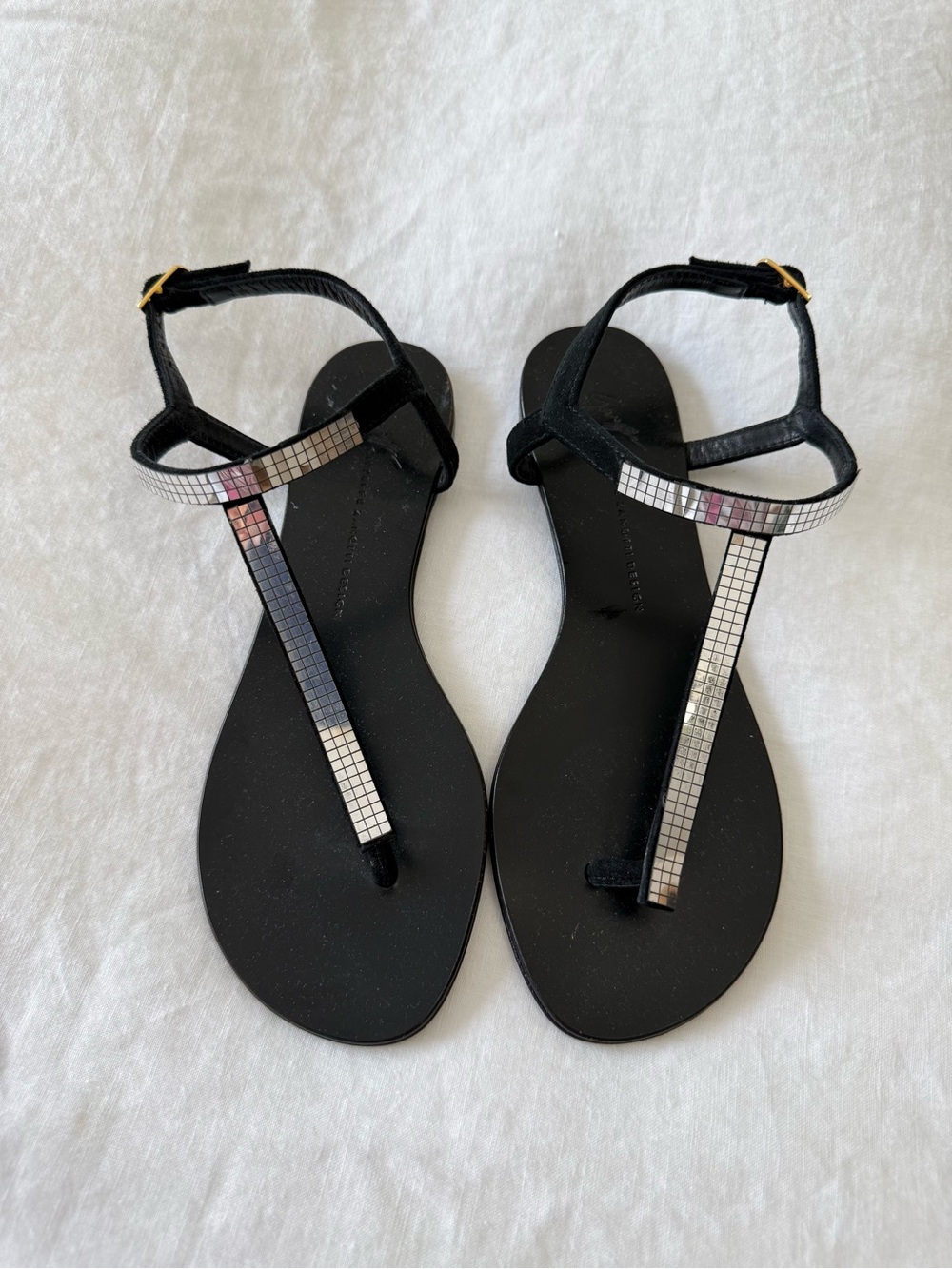 Giuseppe Zanotti | Women’s 36 (US 6) | Black Silver Thong Flat Sandals